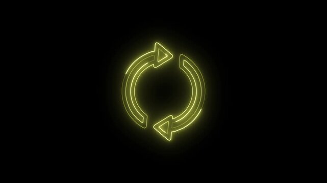 Glowing Neon Refresh Icon Isolated on Black Background. HD Video Motion Graphic Animation