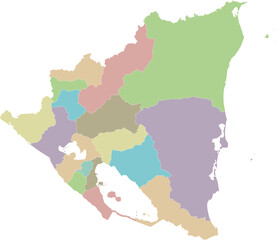 Obraz premium Vector blank map of Nicaragua with departments, autonomous regions and administrative divisions. Editable and clearly labeled layers.