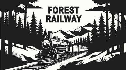 train railway track landscape passing dense forest terrain with locomotive transport infrastructure through tree lined rail horizon showing travel journey transit motion © samira