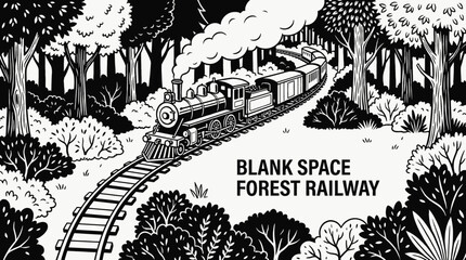 train railway track landscape passing dense forest terrain with locomotive transport infrastructure through tree lined rail horizon showing travel journey transit motion © samira