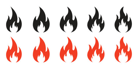 Fire icon collection, showcasing a set of fire flame vector icons with different shapes and modern graphic design styling