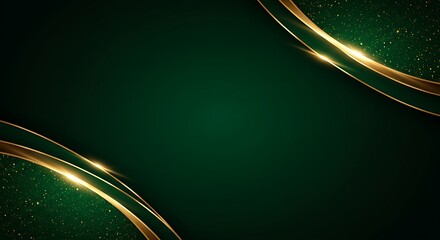Elegant abstract background with golden lines and dark green backdrop