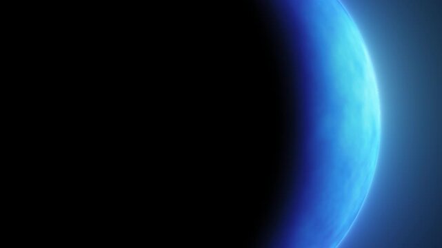 Abstract blue planet rim light loop with alpha channel. dark sphere silhouette with glowing atmosphere. Horizontal composition. sci-fi space background element with copy space for text or banner frame
