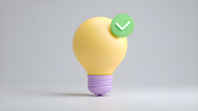 Light bulb with check mark showing solution idea success