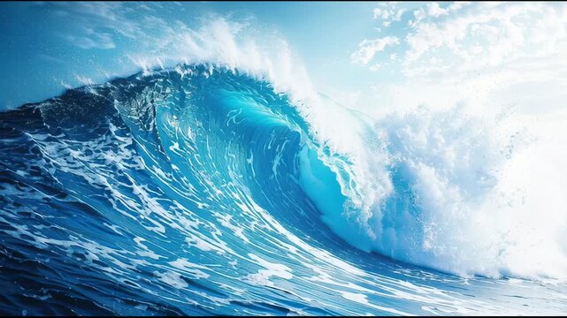 Massive wave crashes with immense power and spray oceanic wave rises crests and breaks near coast