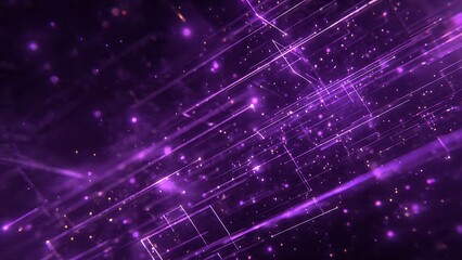 Fototapeta premium An abstract purple digital technology backdrop showcasing intricate geometric patterns and glowing light trails, perfect for futuristic concepts