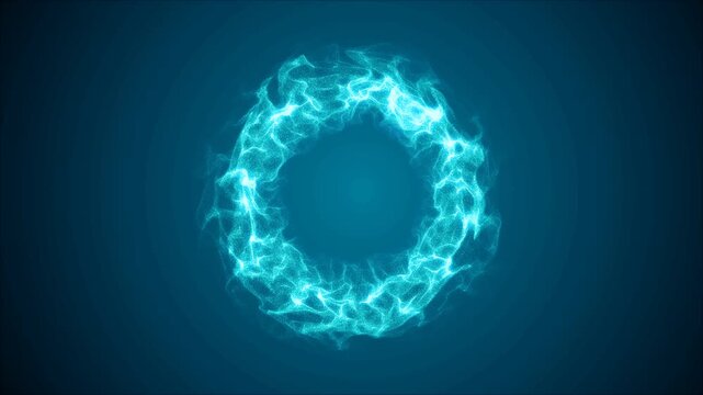 4K Animated Neon Flaming Ring with Particle Effects and Starry Background. Glowing Logo Frame, Shifting Blue Rainbow Eye Aura, Energy Circle, Flaming Cosmic Gateway for Business and Technology.