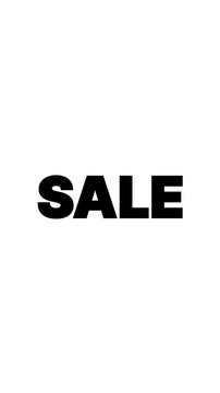 Vertical Sale Kinetic Typography Loop. Black and White Minimalist Text Animation for Social Media Stories. Seamless Discount Promo Background usable as Luma Matte.
