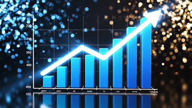 3D bar graph showing increasing growth on dark background