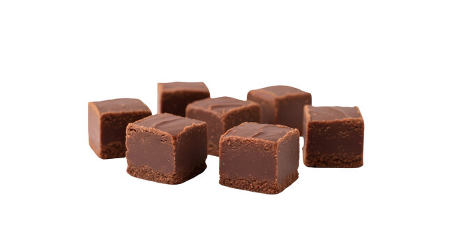 Delicious chocolate fudge cubes isolated PNG, sweet dessert treats on transparent background for confectionery and bakery design projects