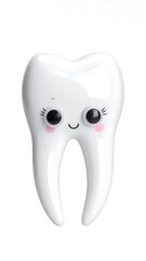 Smiling molar illustration with googly eyes and rosy cheeks isolated on white
