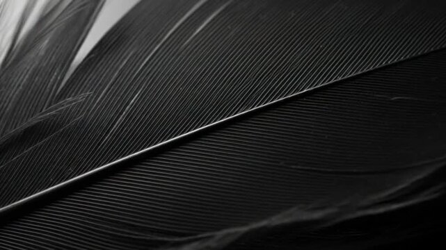 Stunning black feather close-up with detailed texture and elegant curves