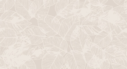 Elegant Botanical Leaf Pattern Seamless Background in Soft Beige and Cream Tones © Avoxel