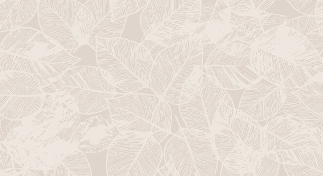 Elegant Botanical Leaf Pattern Seamless Background in Soft Beige and Cream Tones