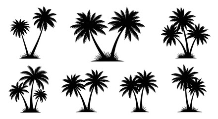 Obraz premium Collection of Diverse Palm Tree Silhouettes for Tropical and Beach Designs