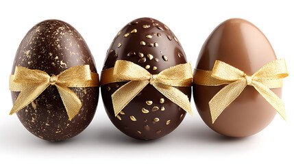 Assorted chocolate Easter eggs in different sizes isolated on white background