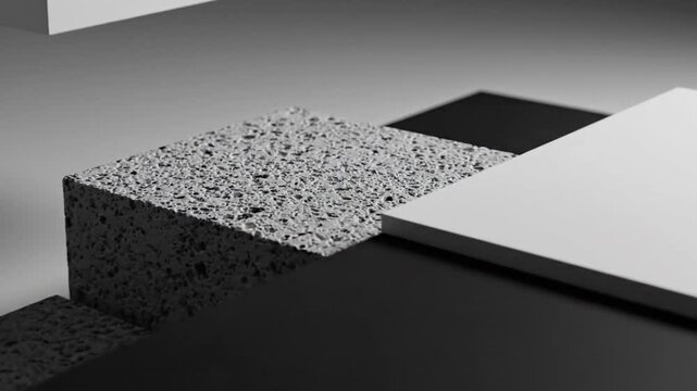 Abstract geometric blocks of black white and grey materials