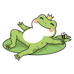 Naklejka premium Happy Frog Cartoon Vector Cute Smiling Frog Character Sitting on Lily Pad Adorable Kawaii Animal Illustration Flat Design Isolated on White Background Kids Friendly Mascot Clipart silhouette vector