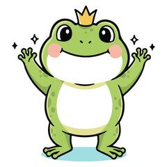 Obraz premium Happy Frog Cartoon Vector Cute Smiling Frog Character Sitting on Lily Pad Adorable Kawaii Animal Illustration Flat Design Isolated on White Background Kids Friendly Mascot Clipart silhouette vector