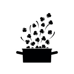 Popcorn Kernels Popping out of Pot Silhouette
