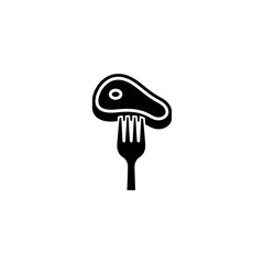 Fork Piercing Steak Piece Dining Icon Silhouette