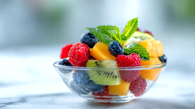 Fresh Mixed Fruit in Glass Bowl.