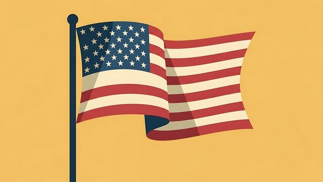 Waving American flag on a golden background
