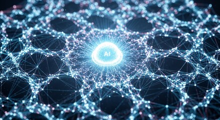 Obraz premium A glowing blue network of interconnected nodes and lines representing artificial intelligence