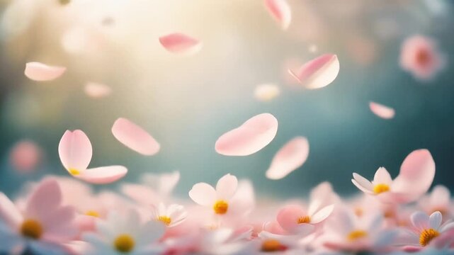 Falling Cherry Blossom Petals in Air.