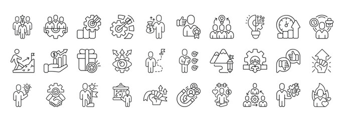 Business Motivation Icon set Collection in Line Style. leadership, engagement, goals, performance, incentive, teamwork