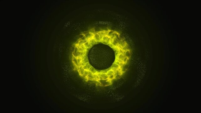 4K Animated Neon Colored Flaming Ring with Particle Effects and Starry Background. Glowing Logo Frame, Shifting Rainbow Rainbow Eye Aura, Energy Circle, Flaming Cosmic Gateway for Business Technology.