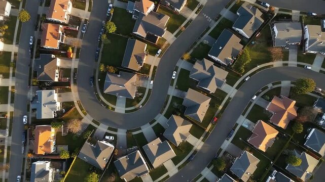 Aerial View of Residential Neighborhood Streets.