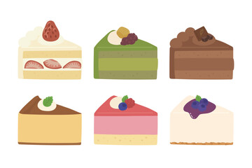 Assorted cake slice illustration set in flat style