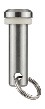 Steel clevis pin with a split ring.