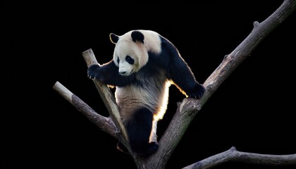 Obraz premium Backlit Giant Panda on Tree Branch with Dramatic Lighting