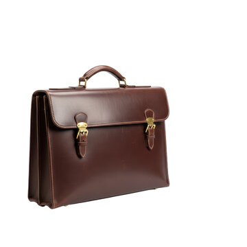 Brown leather briefcase with brass hardware