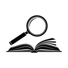 Magnifying glass examining an open book