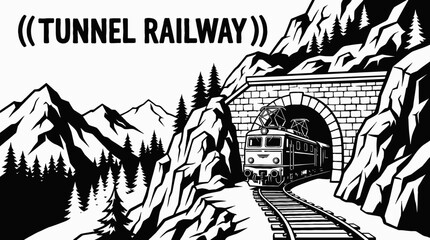 train railway track landscape entering mountain tunnel with electric locomotive transport infrastructure through rocky horizon showing travel journey freight passenger transit © samira