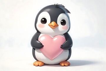 Cute penguin holding heart illustration symbolizing love, affection and adorable character design.