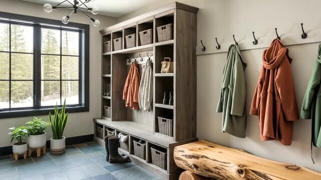 Modern Mudroom with Storage and Hooks.