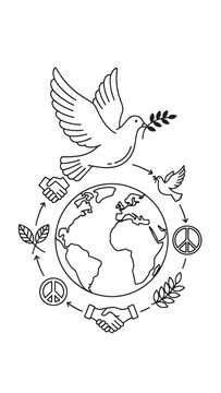 Dove and globe illustration symbolizing peace, unity, and global environmental harmony.