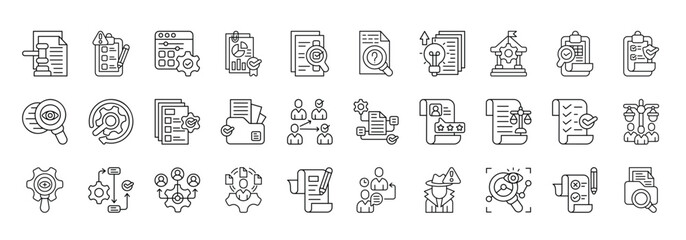 Audit Management Icon set Collection in Line Style. compliance, risk, assessment, control, report