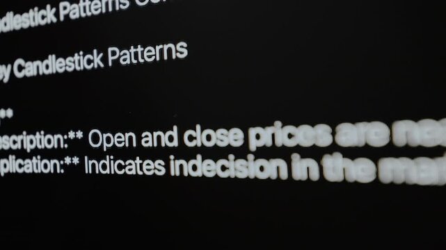 Information about candlestick patterns used in financial markets displayed on screen
