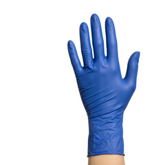 Obraz premium Blue nitrile glove raised against black background