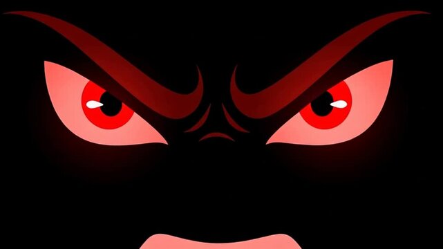 Furious Red Eyes Glowing in Darkness, Angry Expression, Sinister Mood