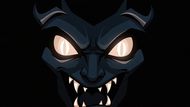 Fierce Monster Face with Glowing Eyes, Dark Silhouette, Halloween Animation
