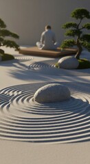 Naklejka premium Serene Zen garden with raked sand.