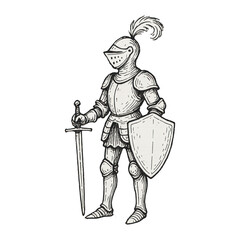 Obraz premium PNG Medieval knight sketch illustration.