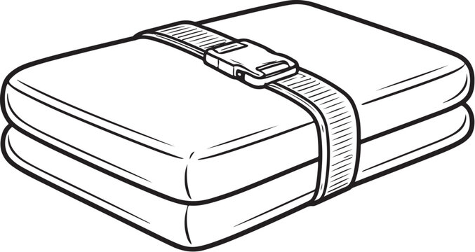 Folded Mattress with Strap Black and White Line Art Illustration