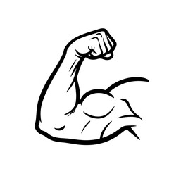 Strong Bicep Muscle Arm Flexing Line Art